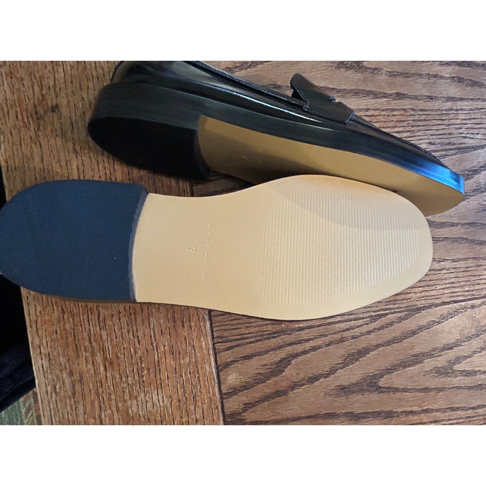 Everlane Black Patent Leather Square Toe Penny Loafers Size 7 - Picture 3 of 5